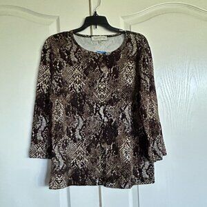 Jones New York Sport snake print stretch cotton 3/4 sleeve round neck XL NEW
